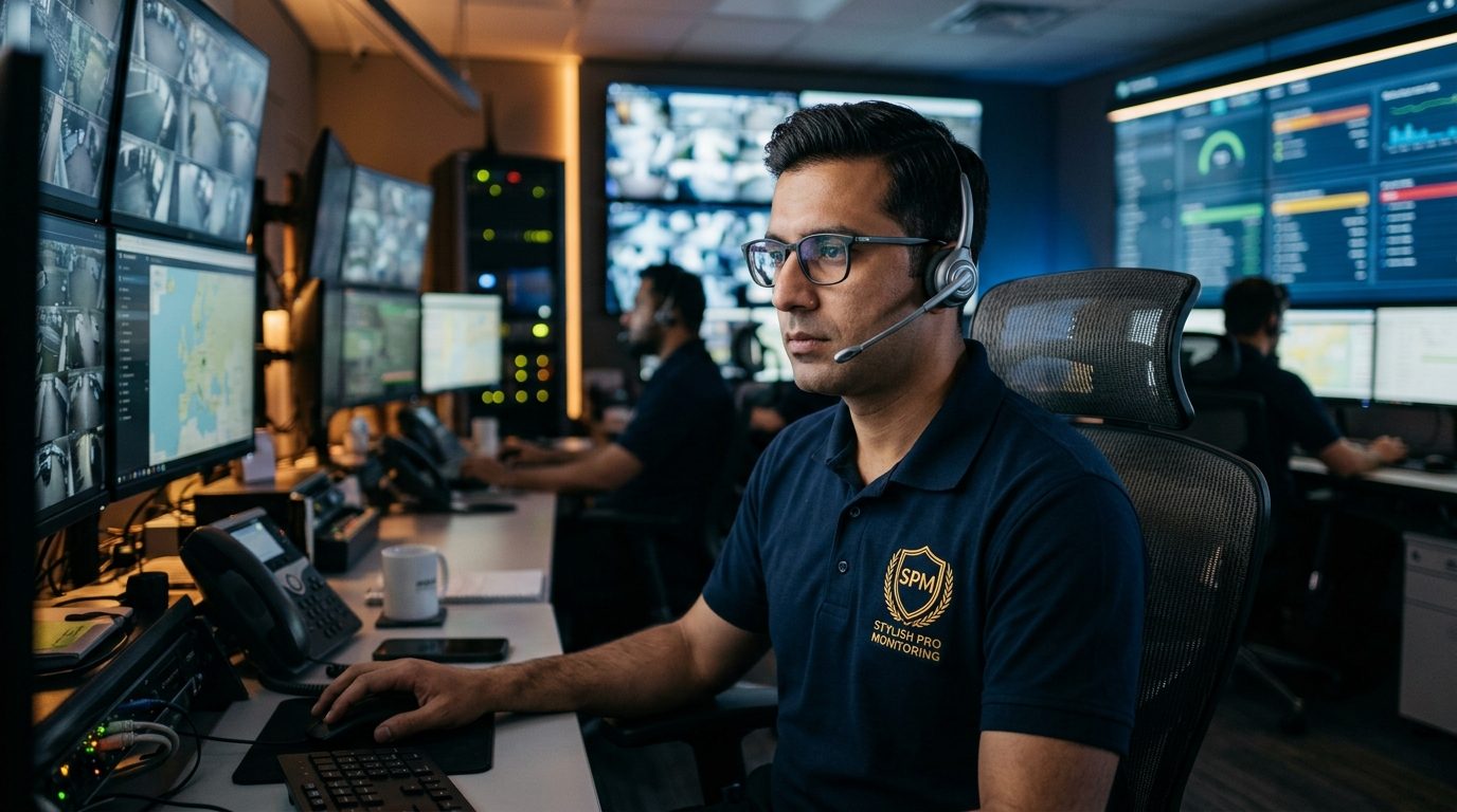 Surveillance Operators on Shift Watching Multi-Camera Screens
